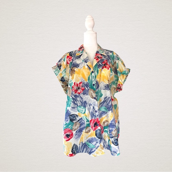 Vintage Caliché Tropical Print Shirt, Cuffed Sleeve, Made in USA - Picture 3 of 10